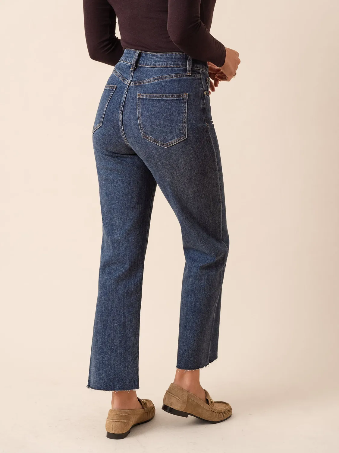 Oraije Frenchy jeans dritti blu sfrangiati