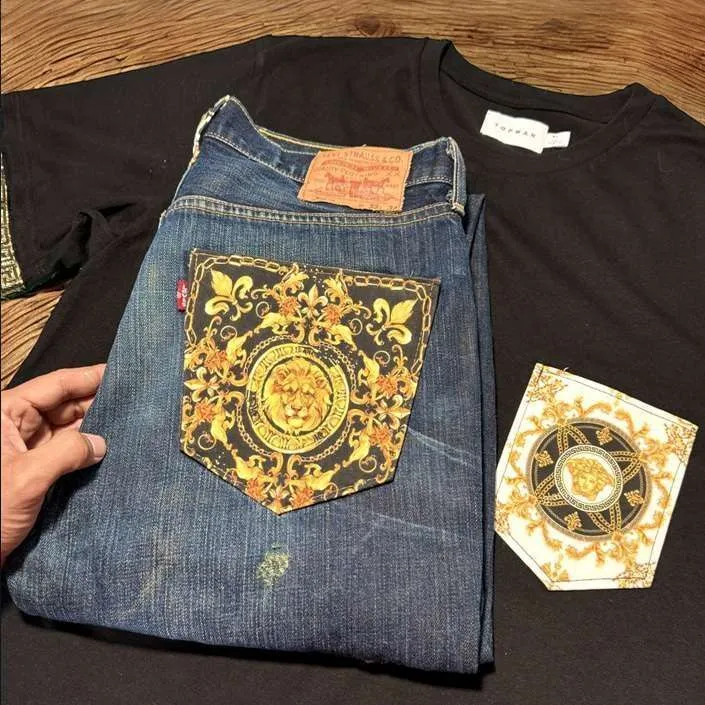 Never Say Never T-shirt Personalizzata Tessuto Versace dipinta a mano