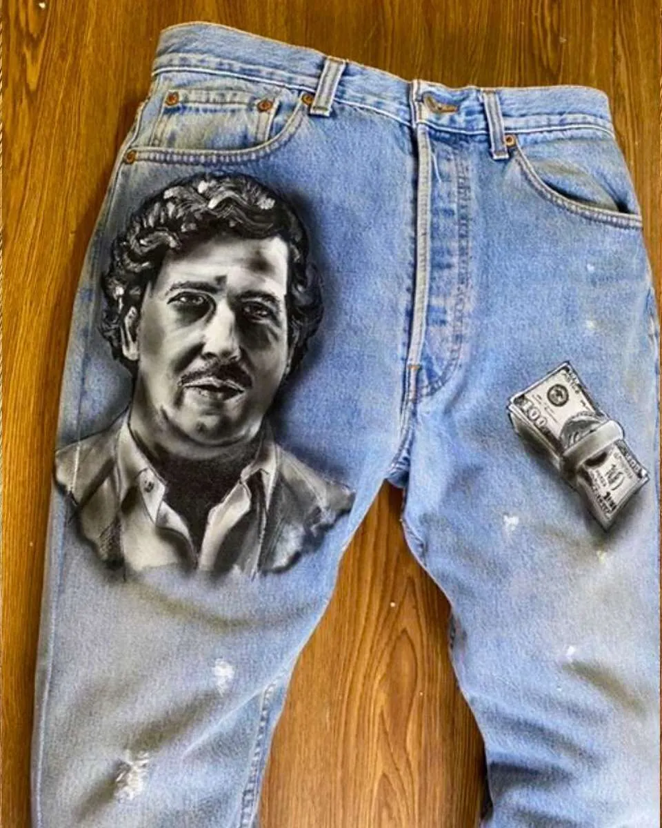 Never Say Never Jeans Levi's Pablo Escobar jeans chiaro dipinto a mano