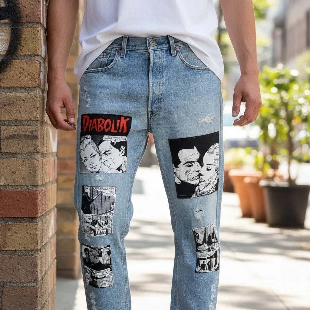Levi’s Vintage Diabolik jeans personalizzati a mano fumetti