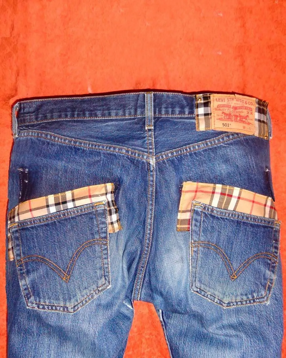 Levi's Vintage Burberry jeans con tessuto remake tasche