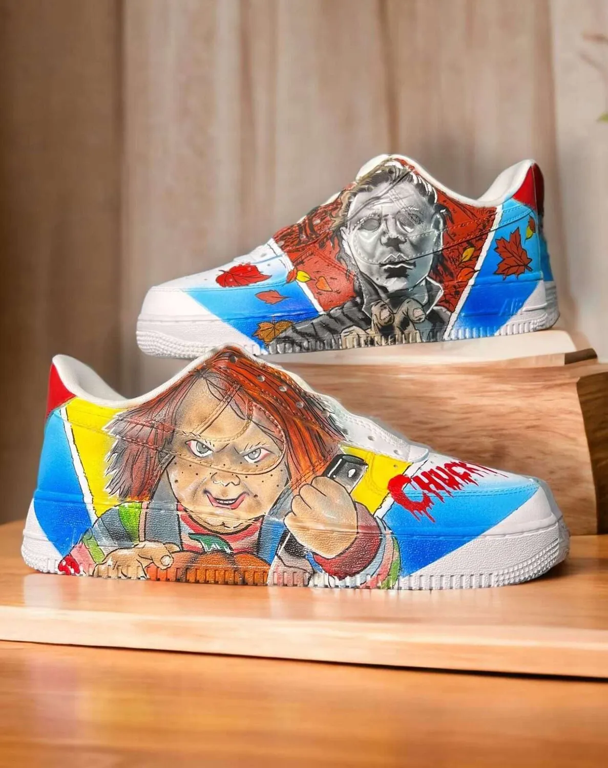 Nike Air Force 1 Chucky vs Jason sneakers dipinte a mano horror