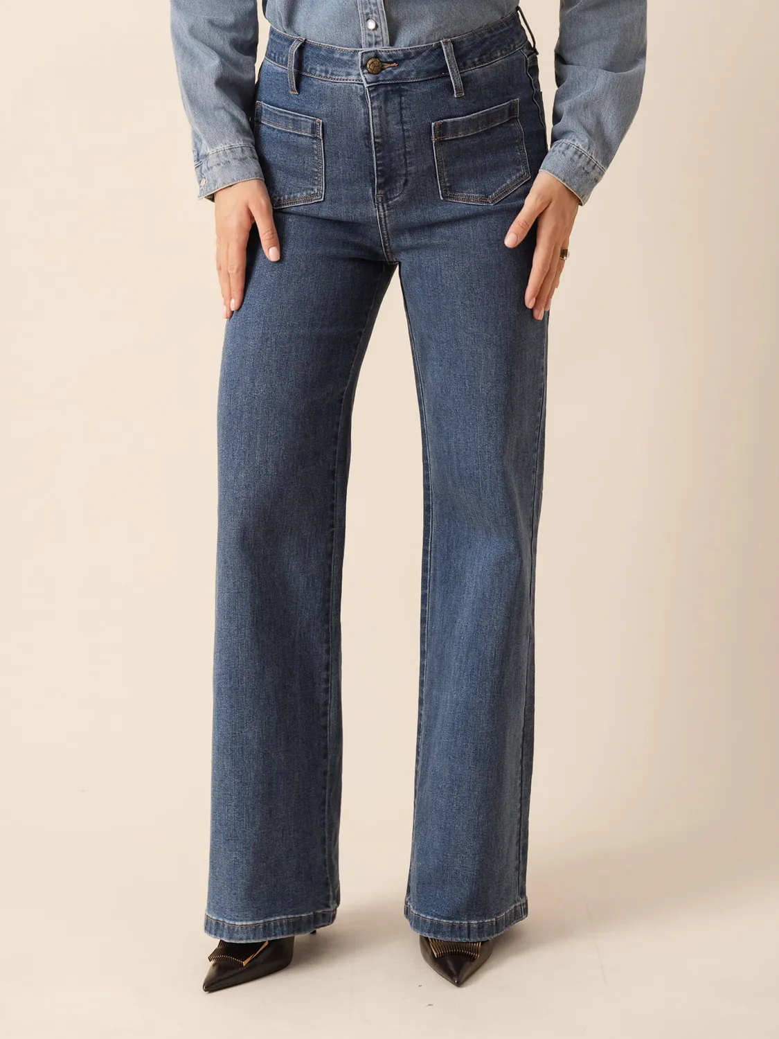 Oraije Gaspard jeans wide blu scuro vita cintrata