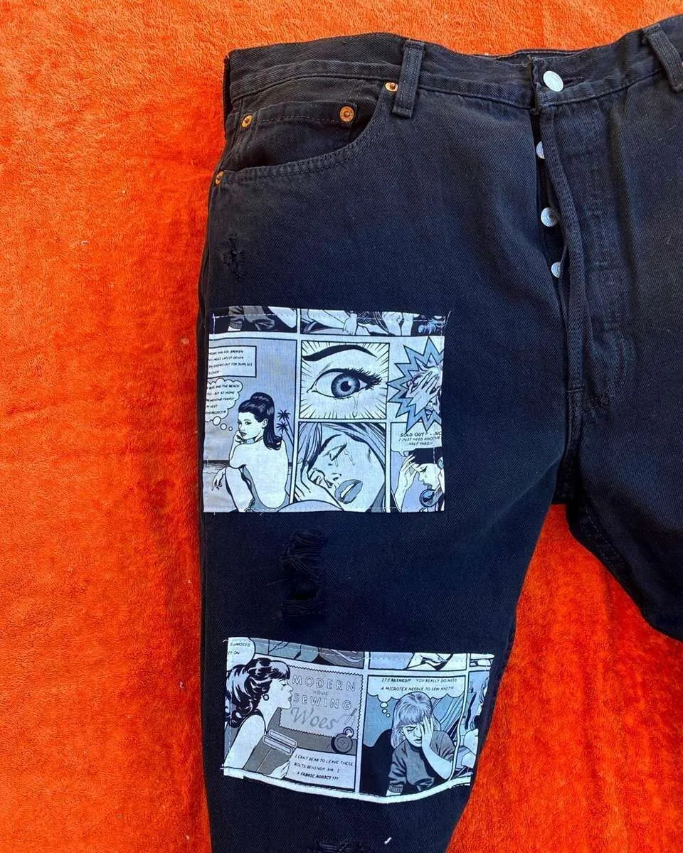 Levi's Vintage jeans black custom fumetti