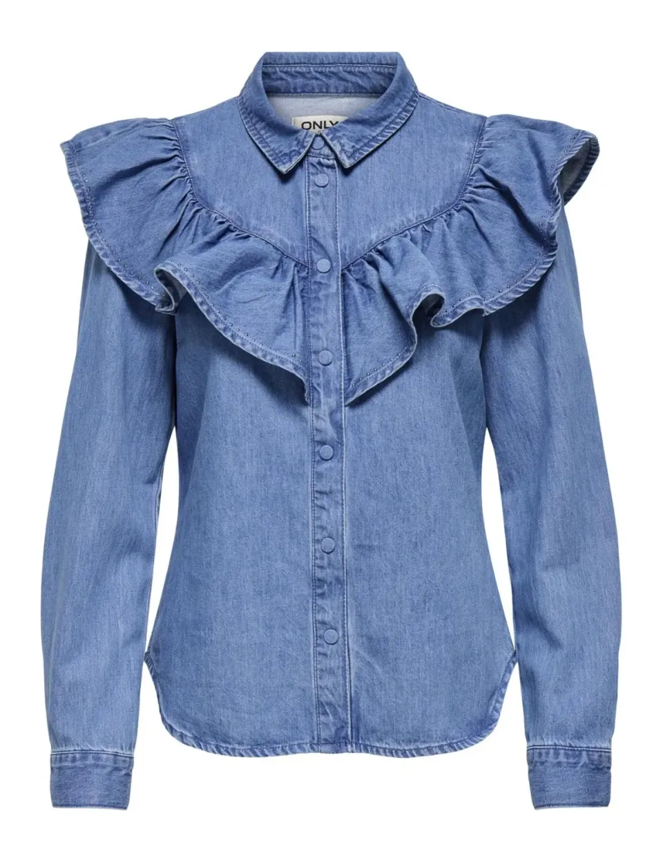 ONLY Onlindigo Frill Stud L/S DNM Shirt Qyt camicia S manica lunga