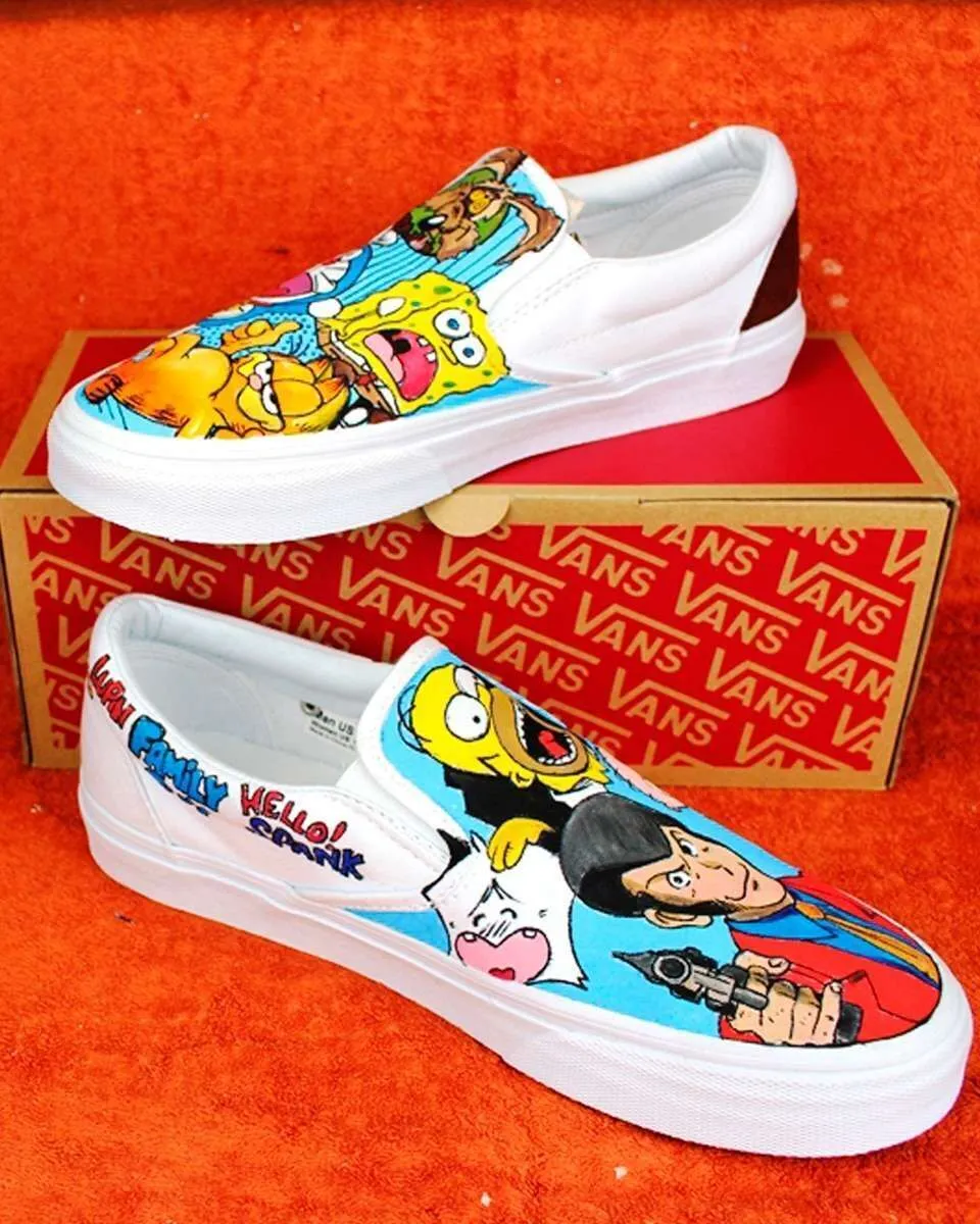 Never Say Never Cartoon Anni 90 slip-on Vans dipinte