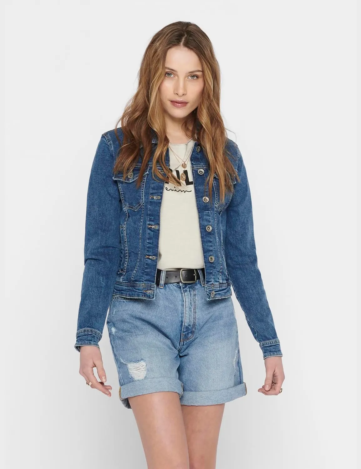 Only Tia giacca jeans donna blu cotone elasticizzato bottoni