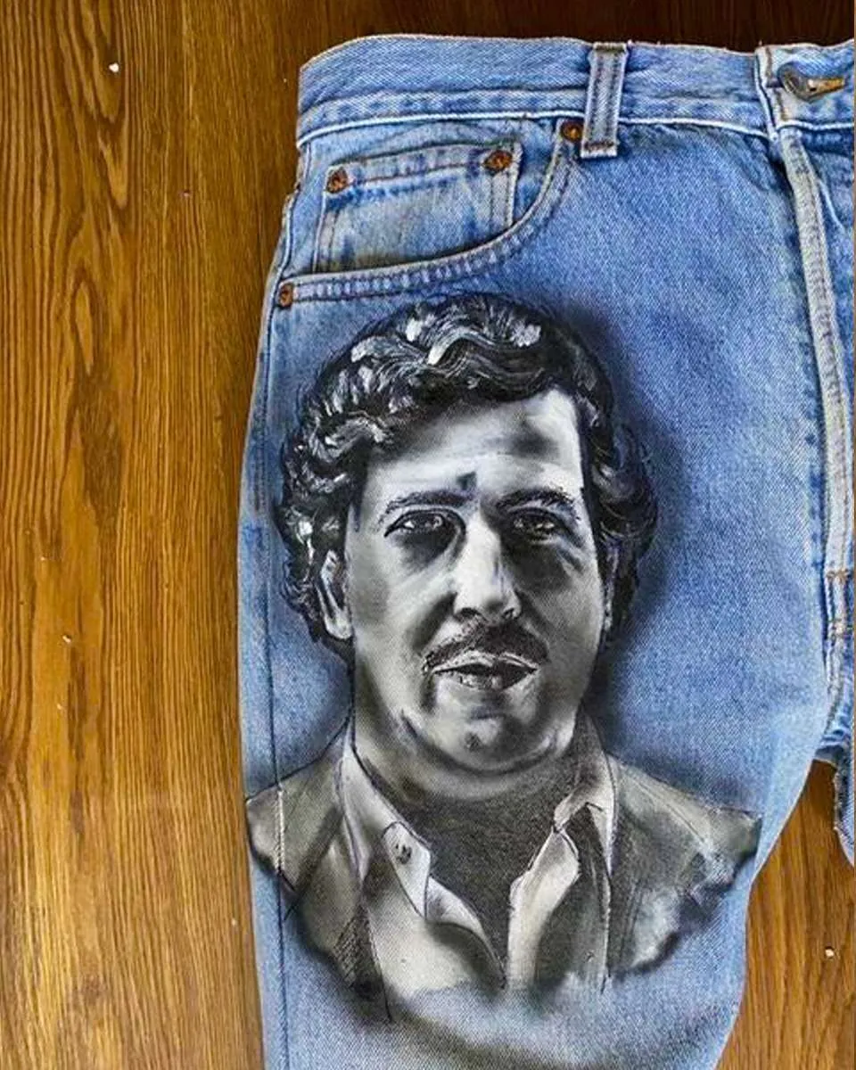 Never Say Never Jeans Levi's Pablo Escobar jeans chiaro dipinto a mano