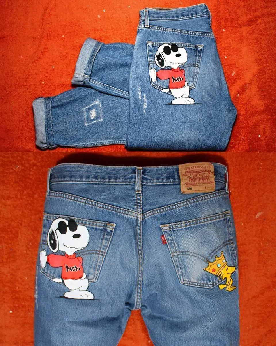 Levi's Vintage Jeans Dipinti a Mano Snoopy