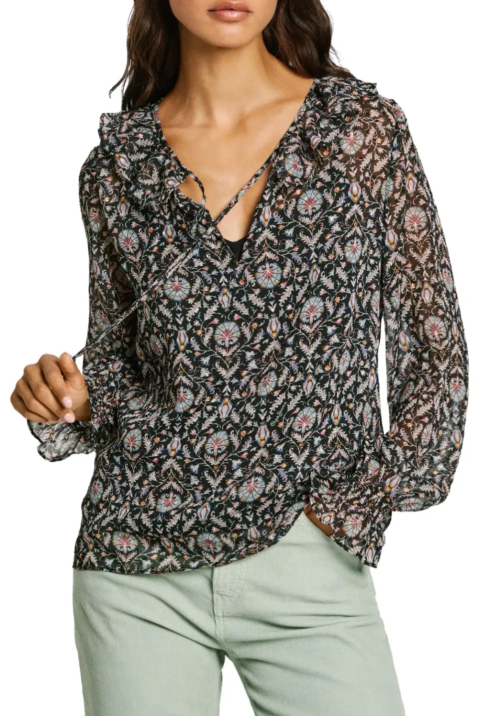 Pepe Jeans camicetta donna manica lunga chiffon volant