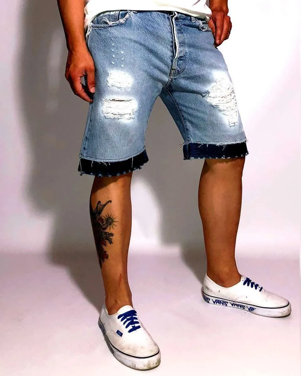 Never Say Never Bermuda Levi's Destroyed Denim Dark short jeans
