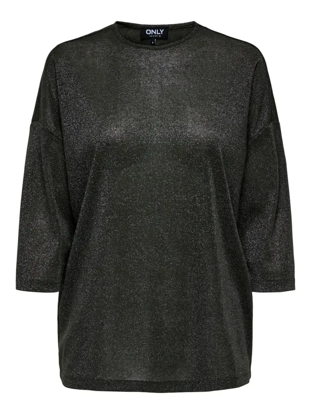 ONLY Onlsilvery Glamour top lurex 3/4 nero S