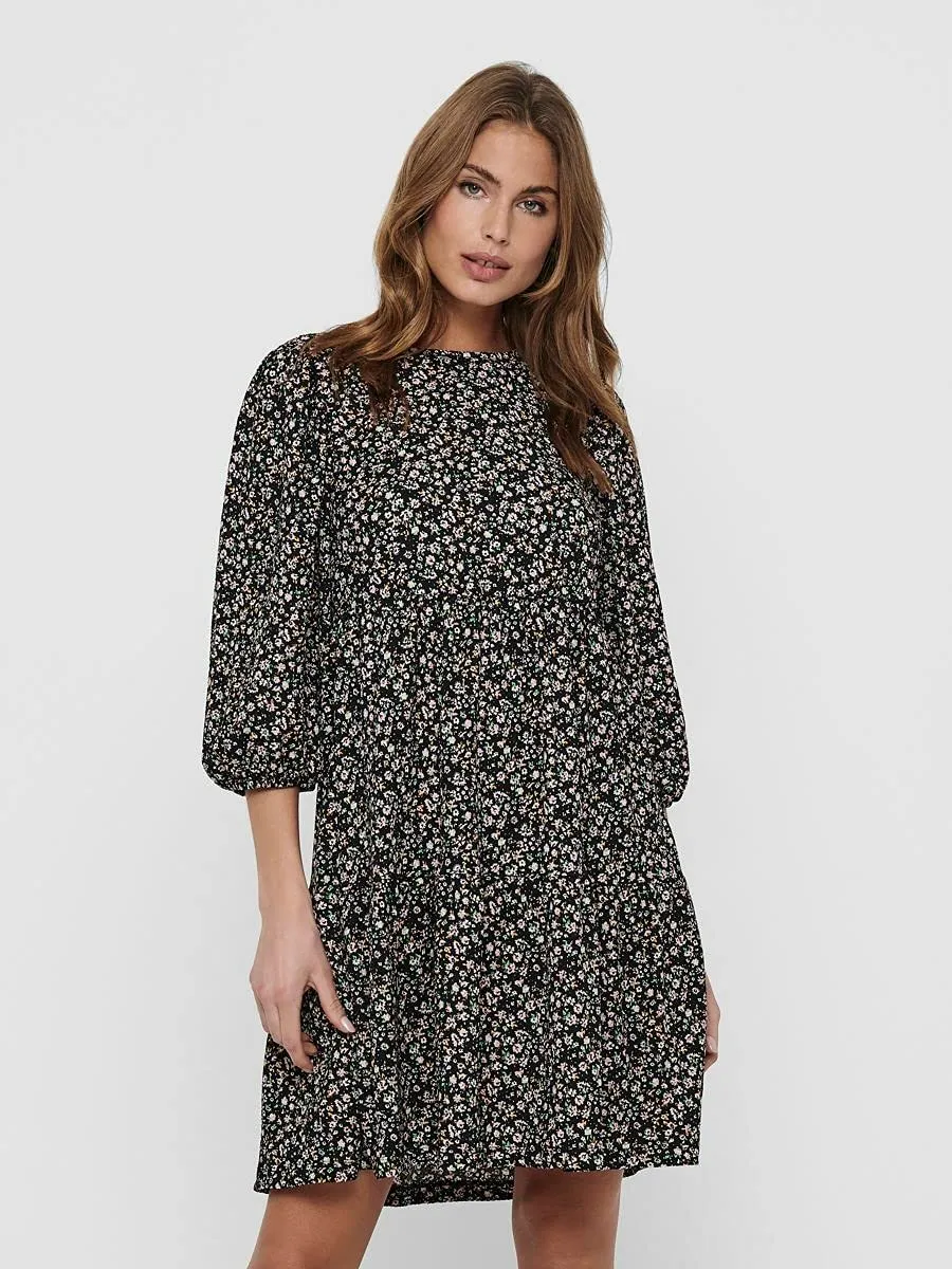 Only abito corto donna nero S maniche palloncino
