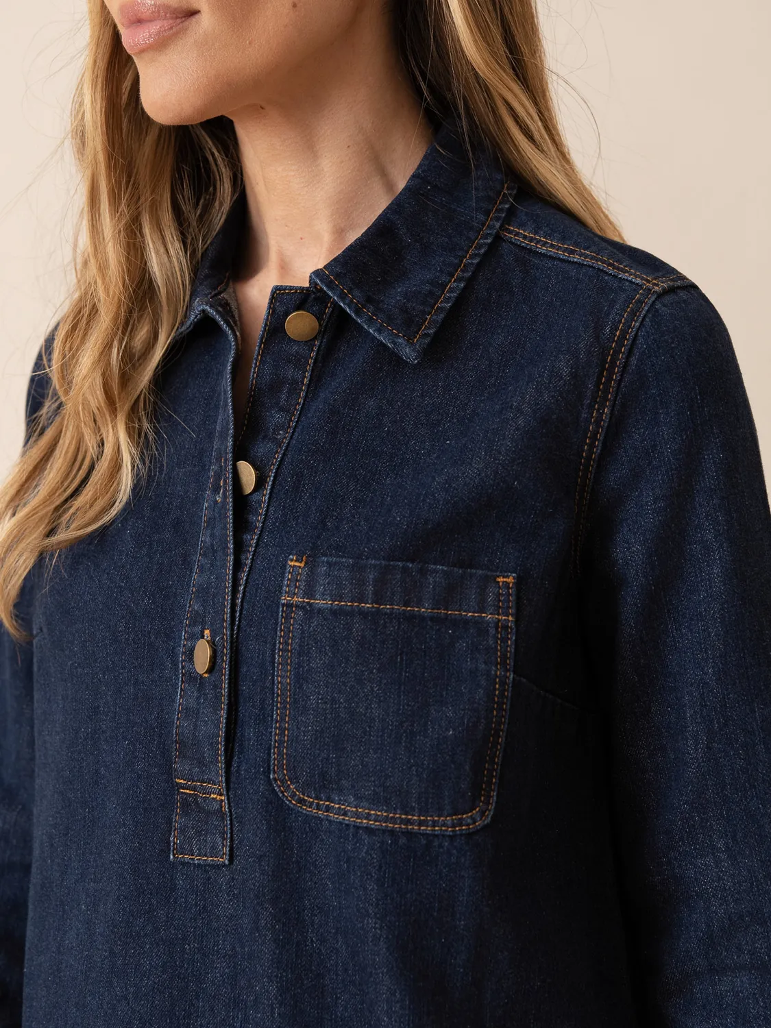 Oraije Rebecca abito denim grezzo camicia