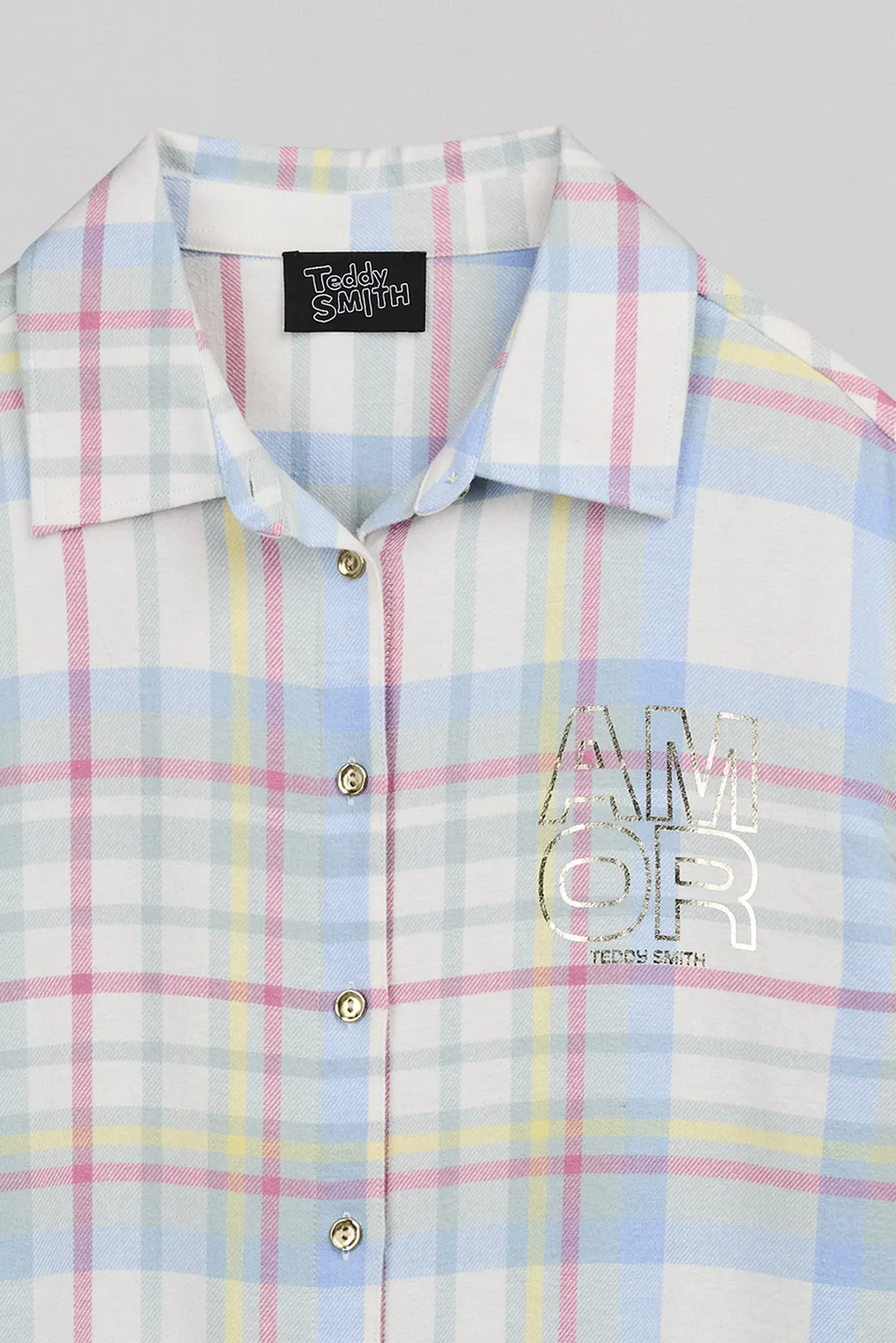 Teddy Smith C-Clara ML camicia flanella middle white quadri
