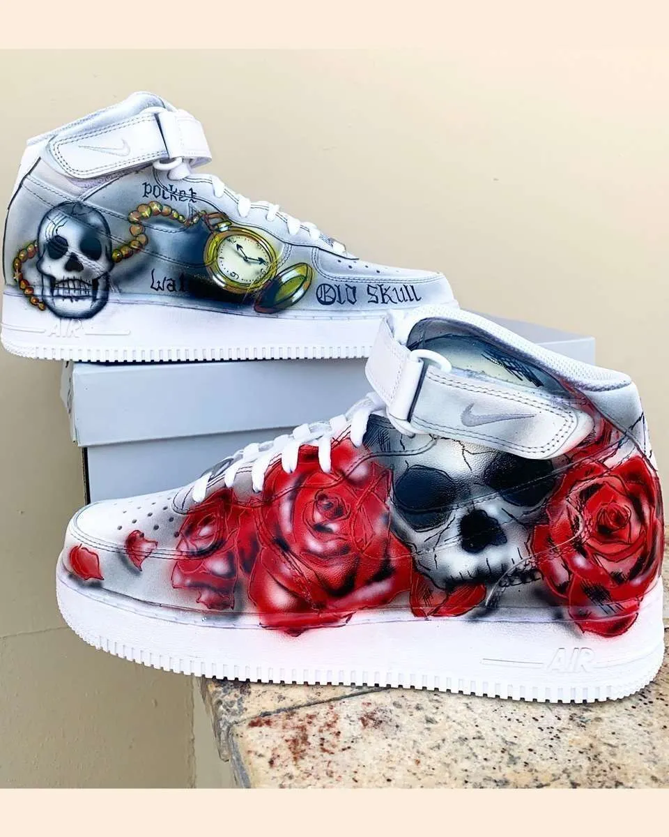Nike Air Force 1 High Teschi Rose sneakers dipinte a mano