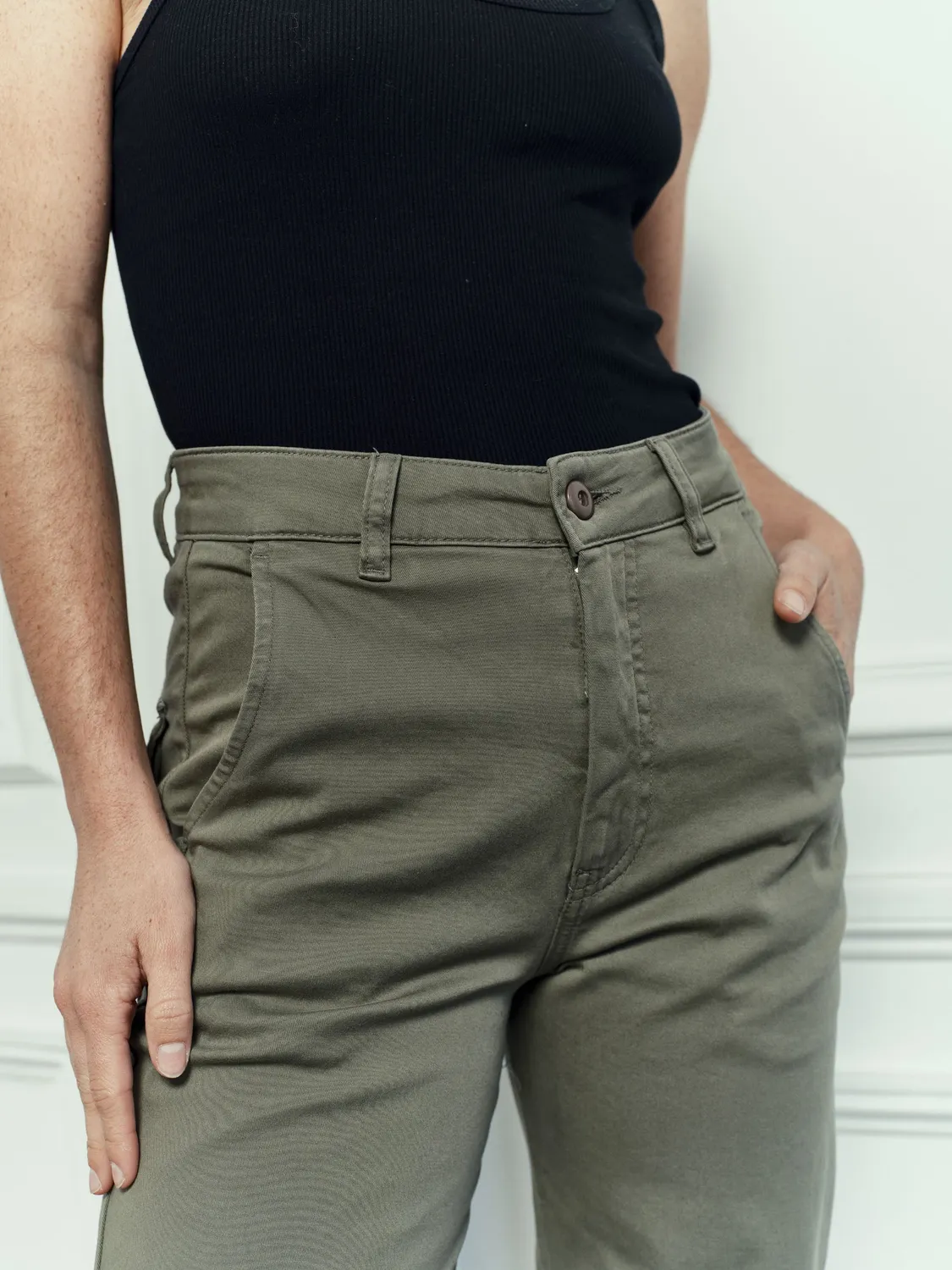 acquaverde Paltrow Long pantaloni gabardine kaki