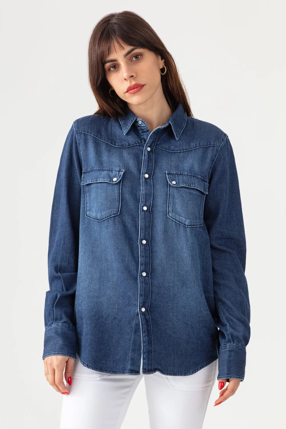 Acquaverde Clyde camicia jeans lavaggio chiaro bottoni