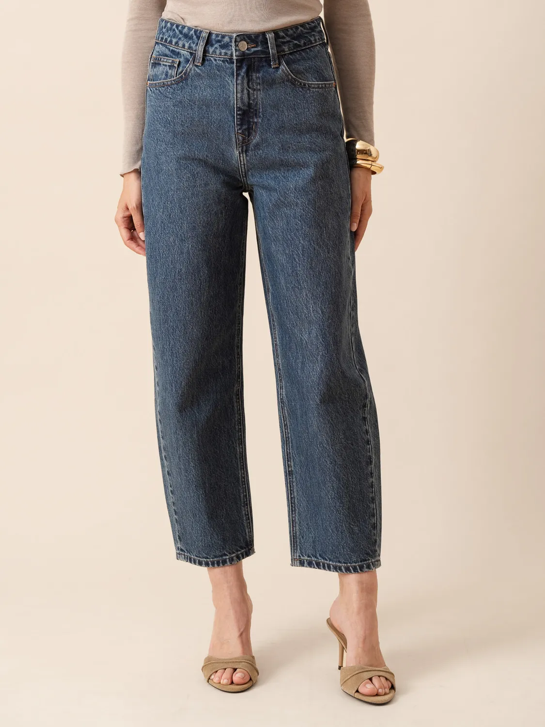 Oraije Tumi jeans barrel blu stone vita regolabile
