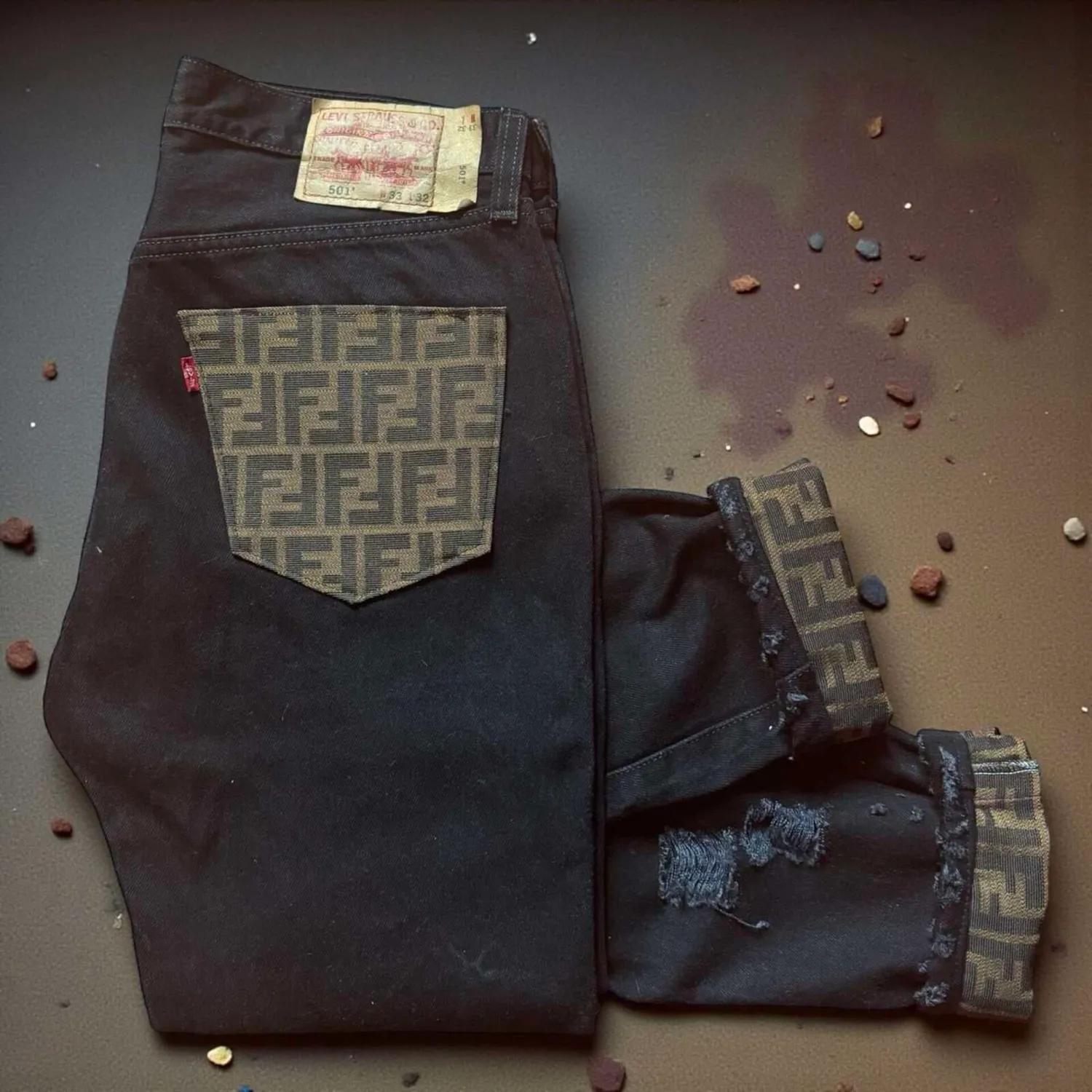 Never Say Never Black Jeans Vintage Personalizzati Tessuto Nero