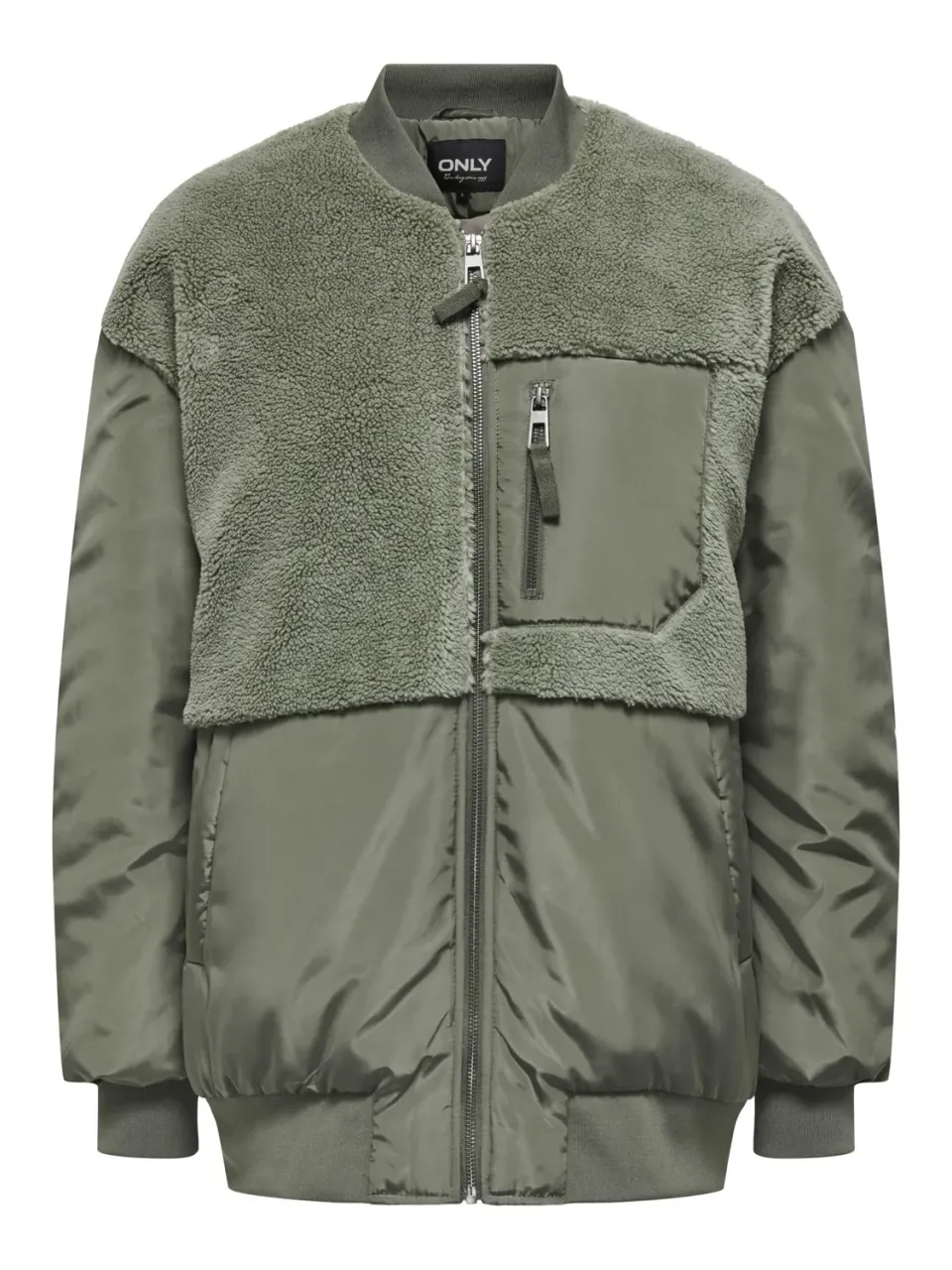 ONLY Onlemmy giacca teddy M verde collo tondo zip