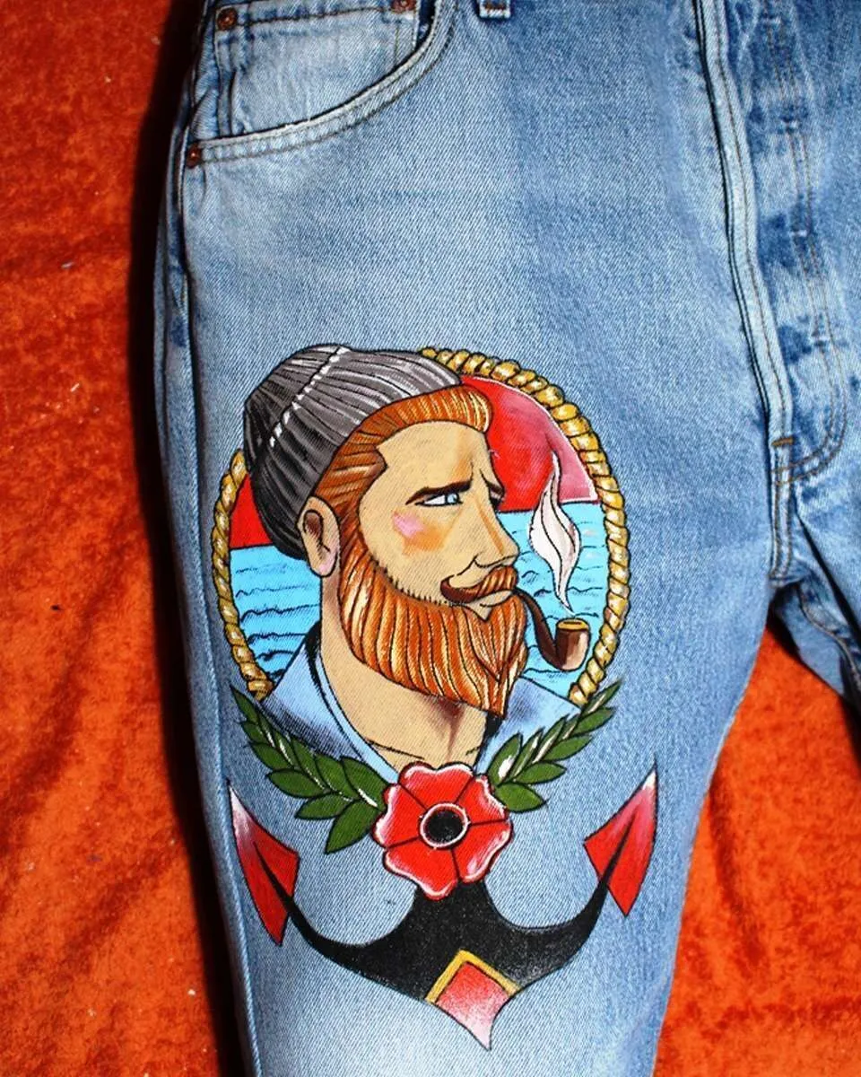 Never Say Never Levi's Vintage Jeans Marinaio Sailor Dipinto