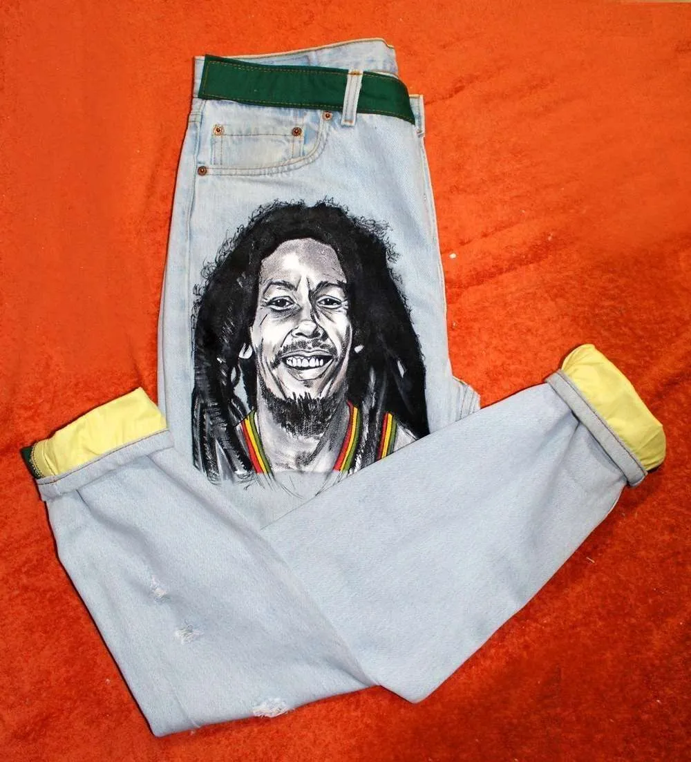 Levi's Vintage Bob Marley jeans dipinti a mano custom
