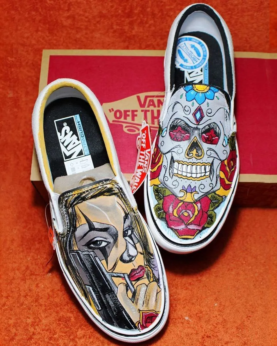 Never Say Never Chicano Teschio Vans Slip-On dipinte donna