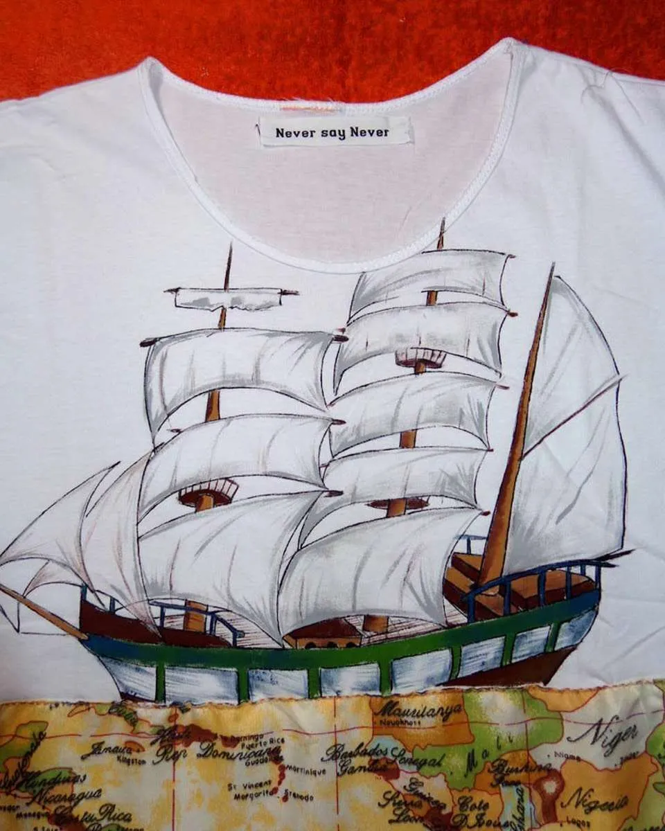 Never Say Never Nave Marinaio t-shirt dipinta a mano