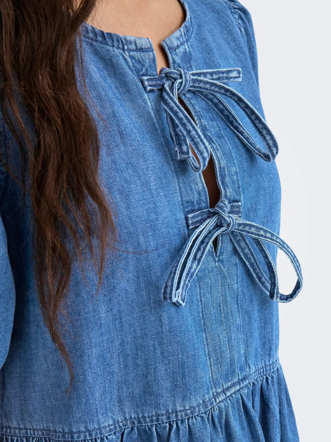 ONLY Onlclara Puff Bow Dress DNM AKM vestito XS denim
