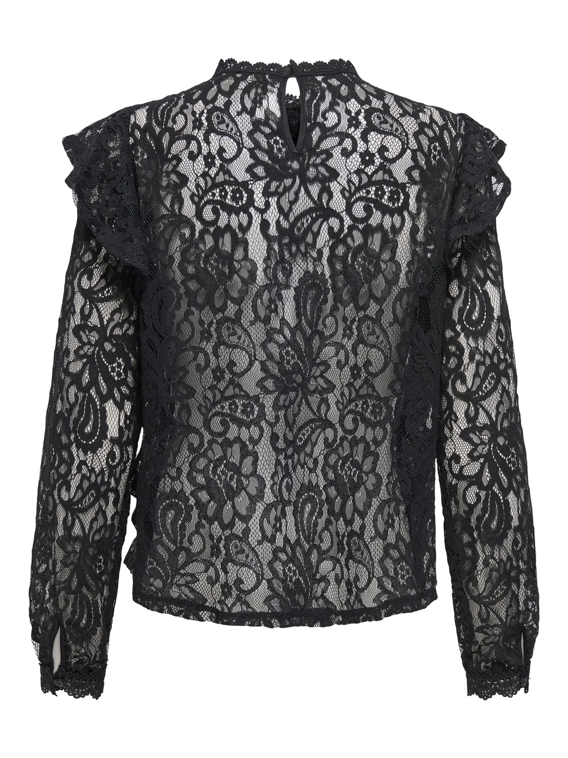 ONLY Onlnew Karo LS Lace Ruffle Top Wvn S Nero
