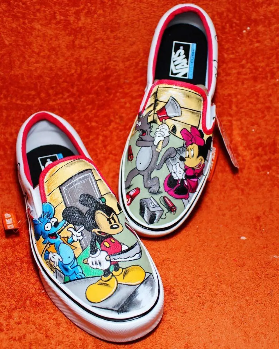 Vans Slip-On Topolino vs Grattachecca e Fichetto scarpe dipinte