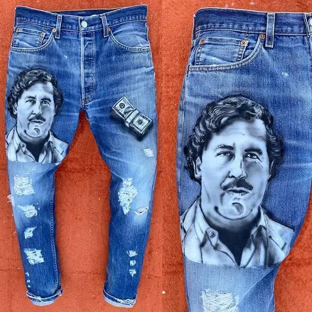 Levi's Vintage Pablo Escobar dollari jeans dipinto dark