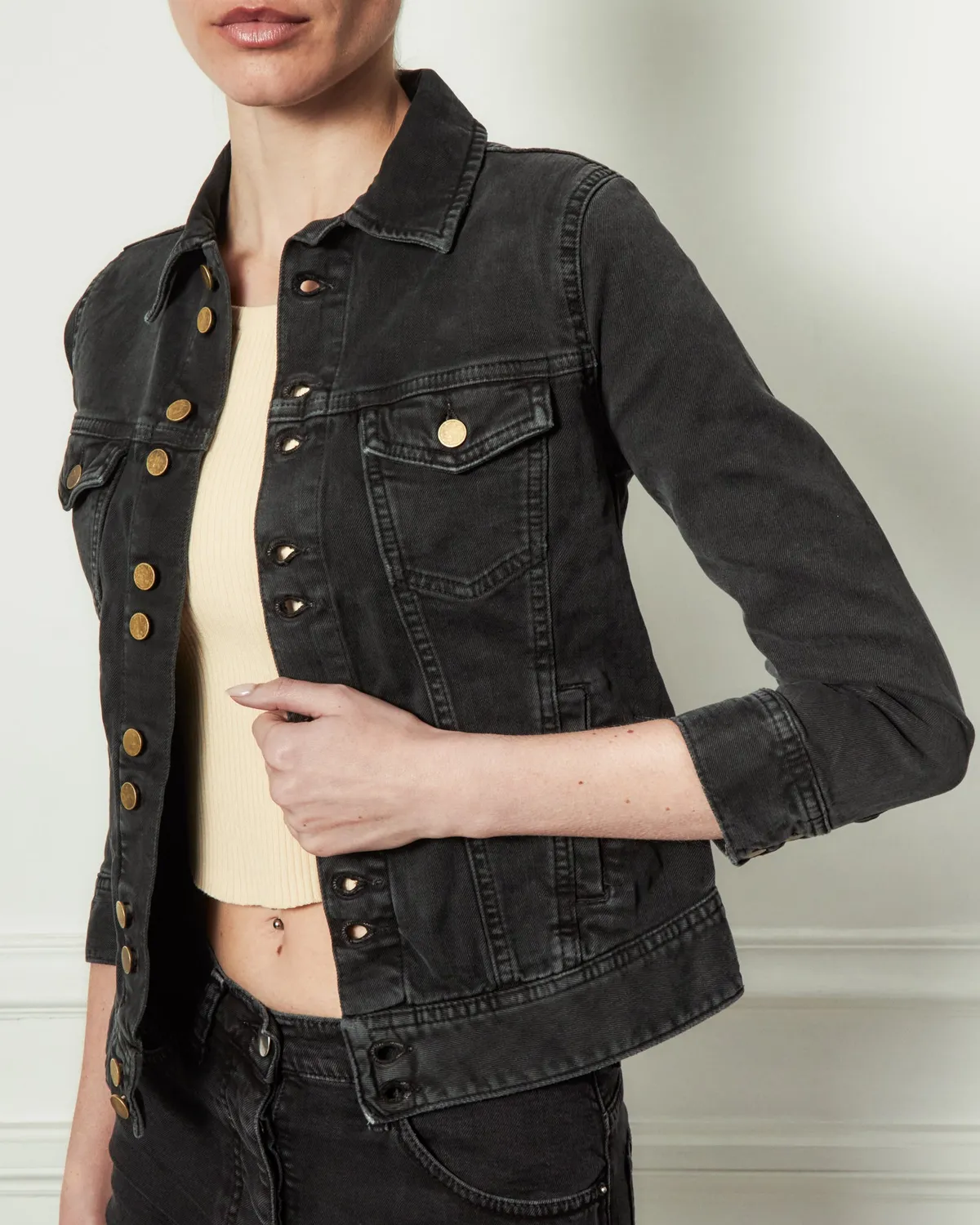acquaverde Carmen giacca jeans black stone aderente