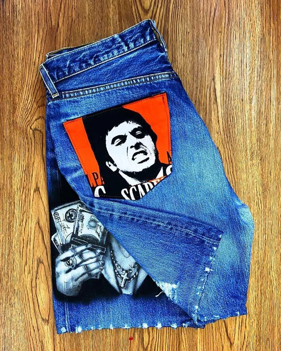 Bermuda Levi’s Vintage Scarface Tony Montana short dipinto a mano