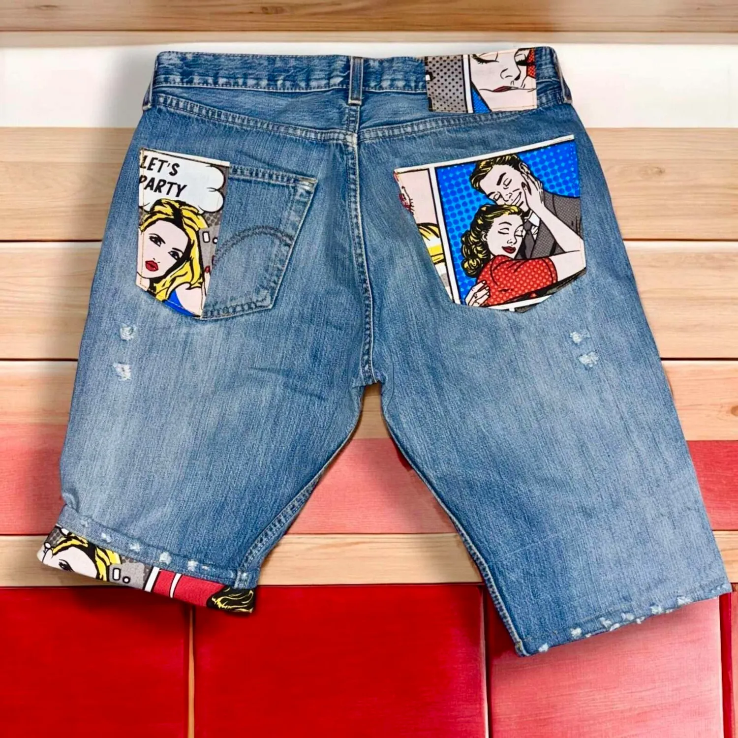 Never Say Never Levi's Vintage vignette bermuda jeans fumetti