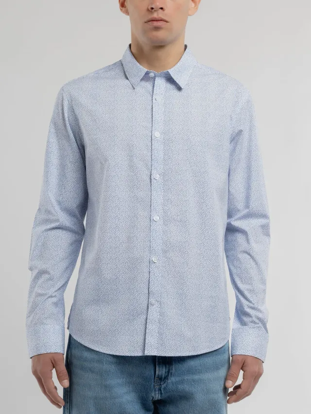 Teddy Smith Carton ML Camicia Bianca Micro Dots Cotone