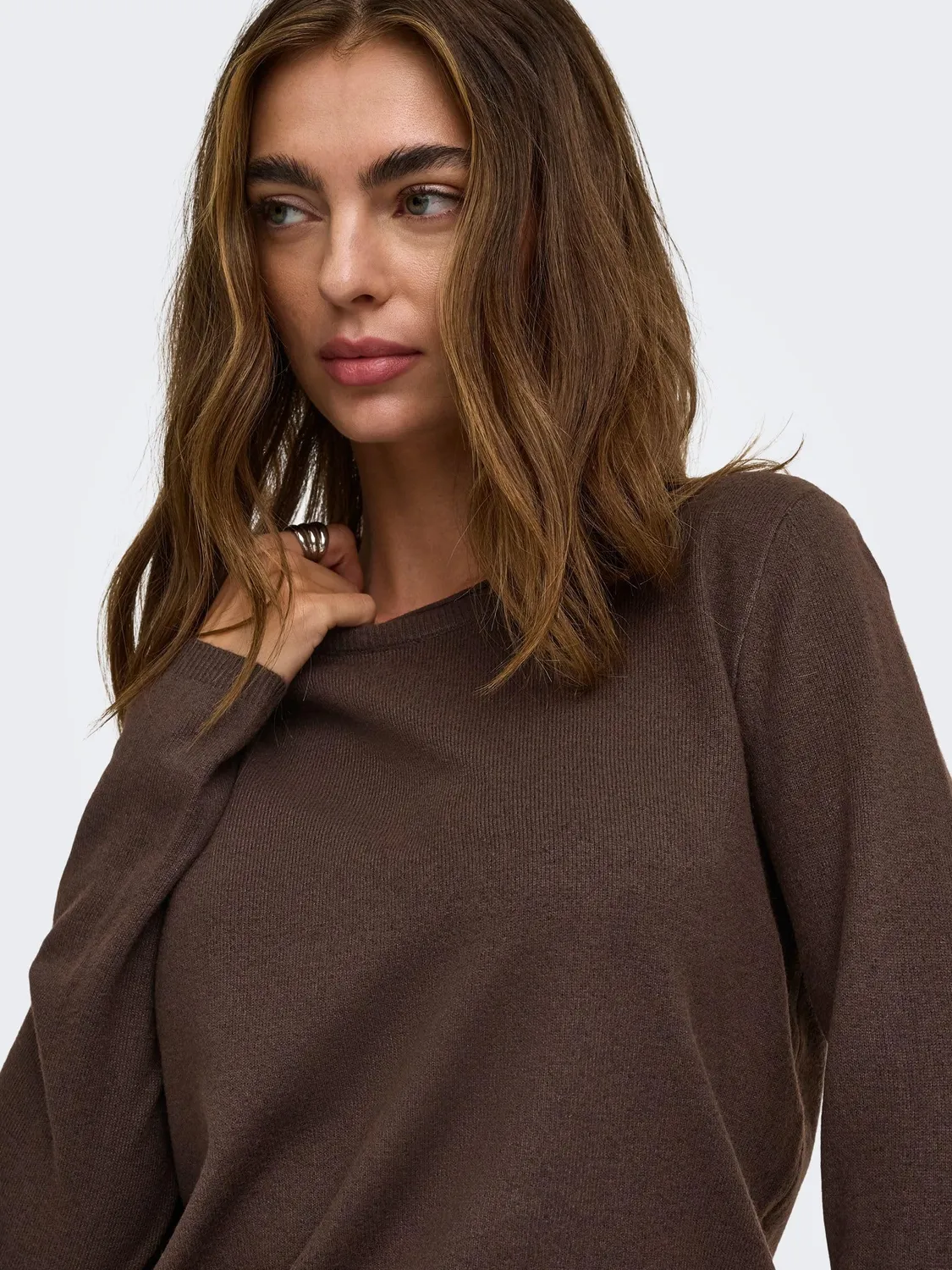 ONLY Onlloyal LS Oneck maglia marrone torta cioccolato
