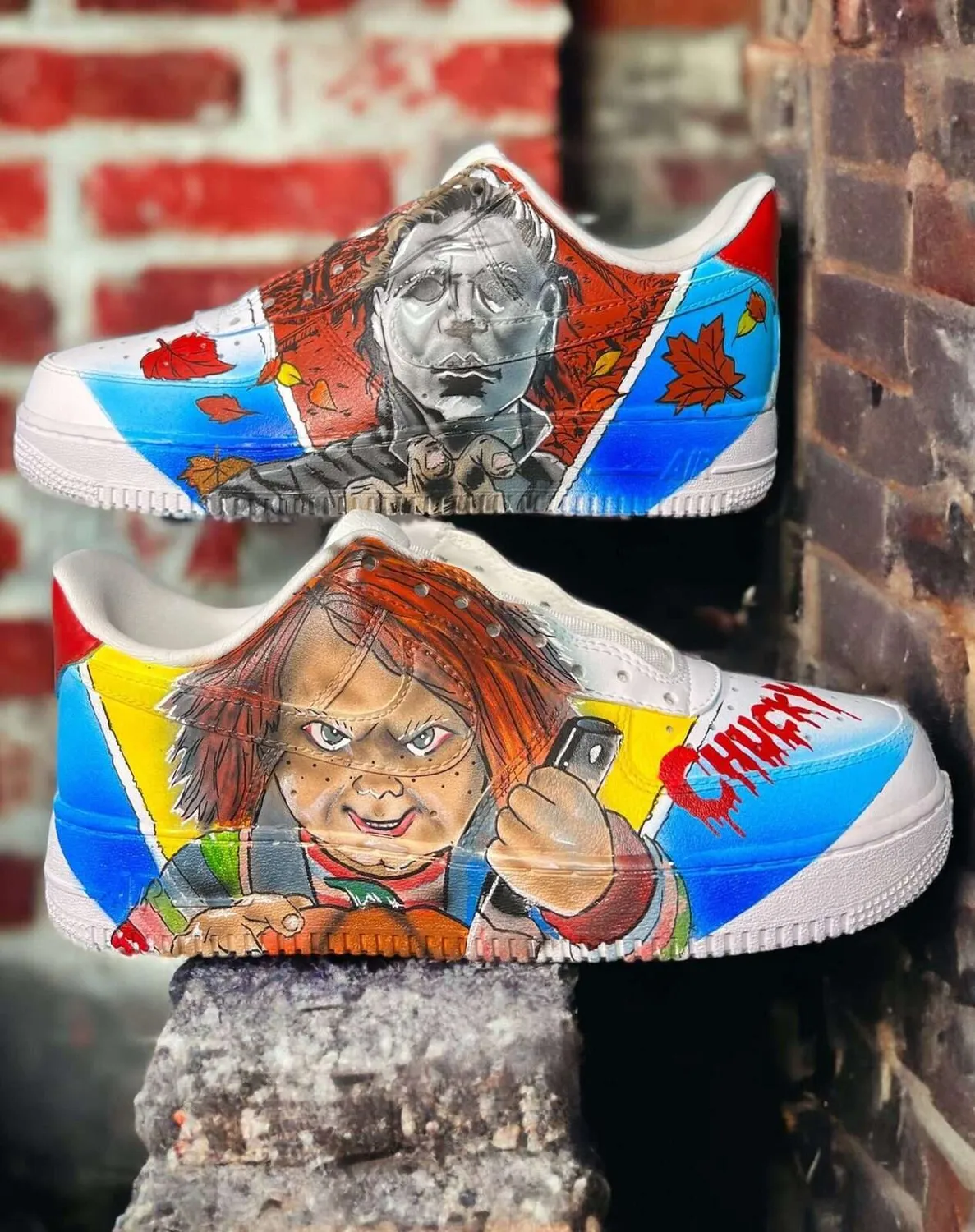 Nike Air Force 1 Chucky vs Jason sneakers dipinte a mano horror