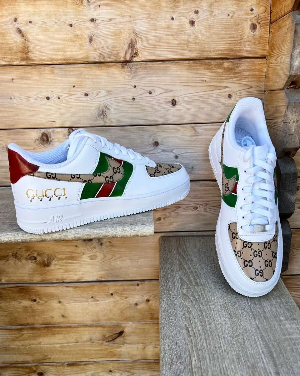 Nike Air Force 1 Sneakers Personalizzate Verde Rosso
