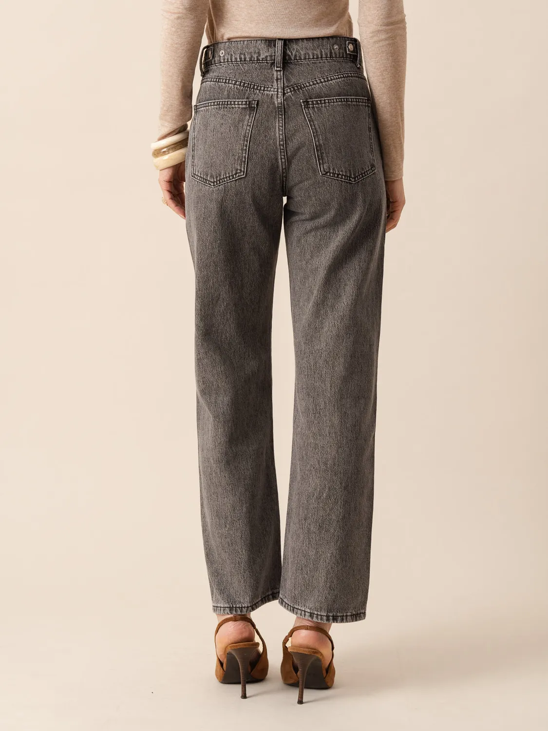 Oraije Alix jeans straight grigio bottoni in vita