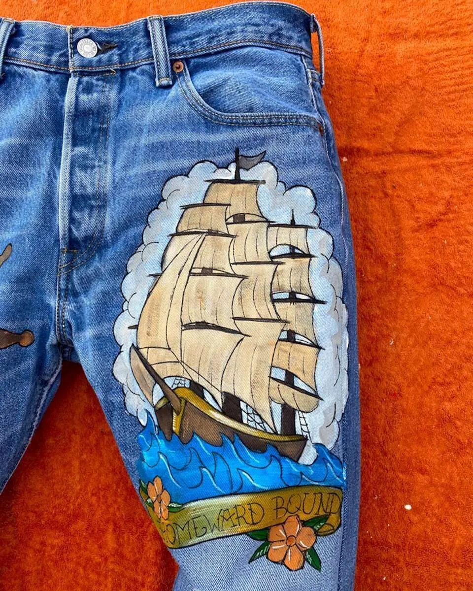 Never Say Never Jeans Levi's Nave Faro dipinto mano