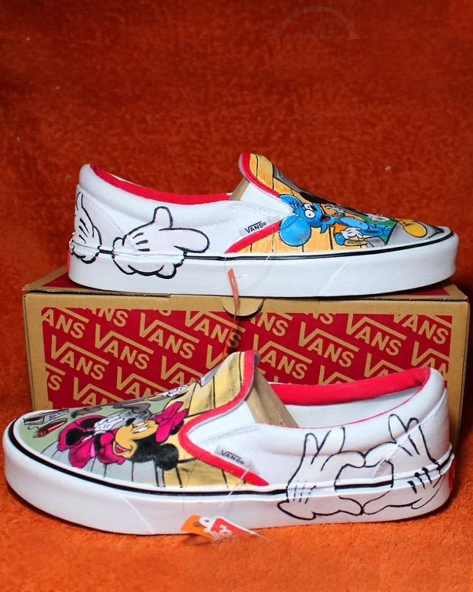 Vans Slip-On Topolino vs Grattachecca e Fichetto scarpe dipinte