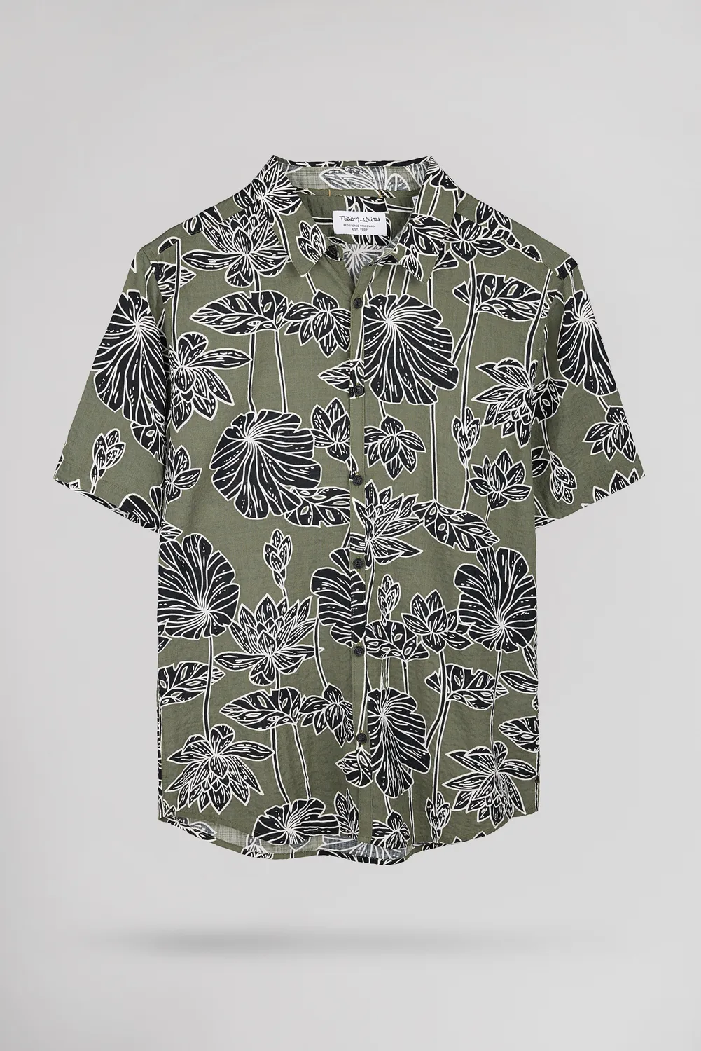 Teddy Smith C-Dixon Camicia Uomo Kaki Fiori Viscosa