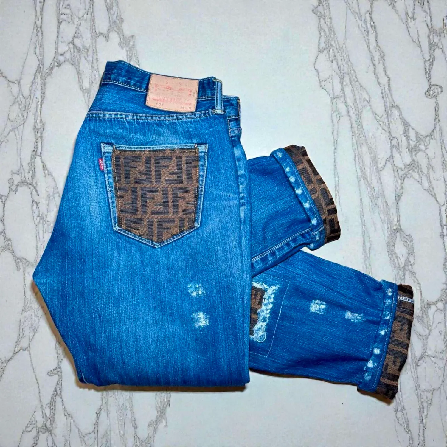 Never Say Never Fendi 26 jeans Levi's vintage personalizzati