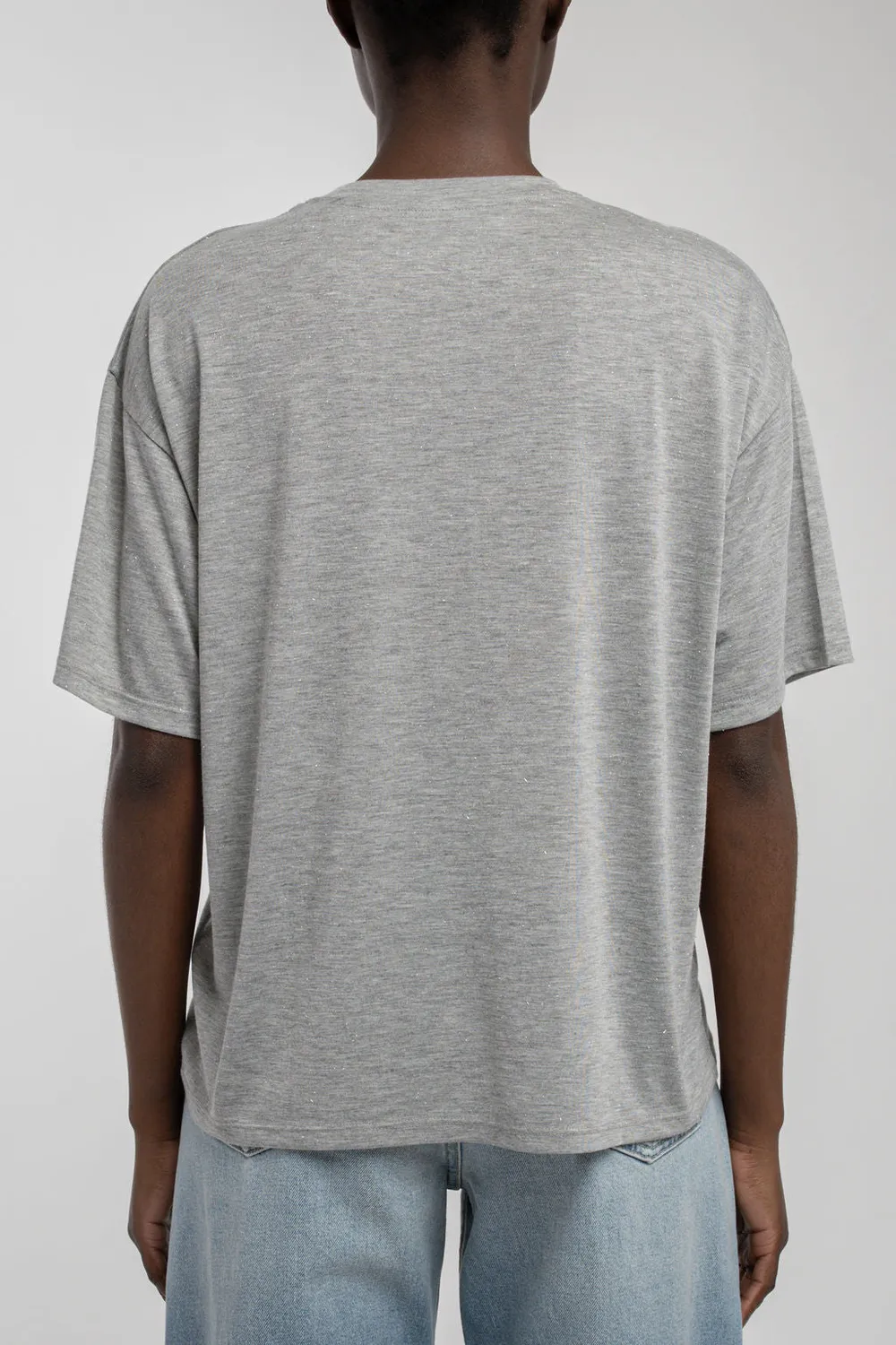Teddy Smith T-Louane t-shirt donna grigio jersey lurex stampa