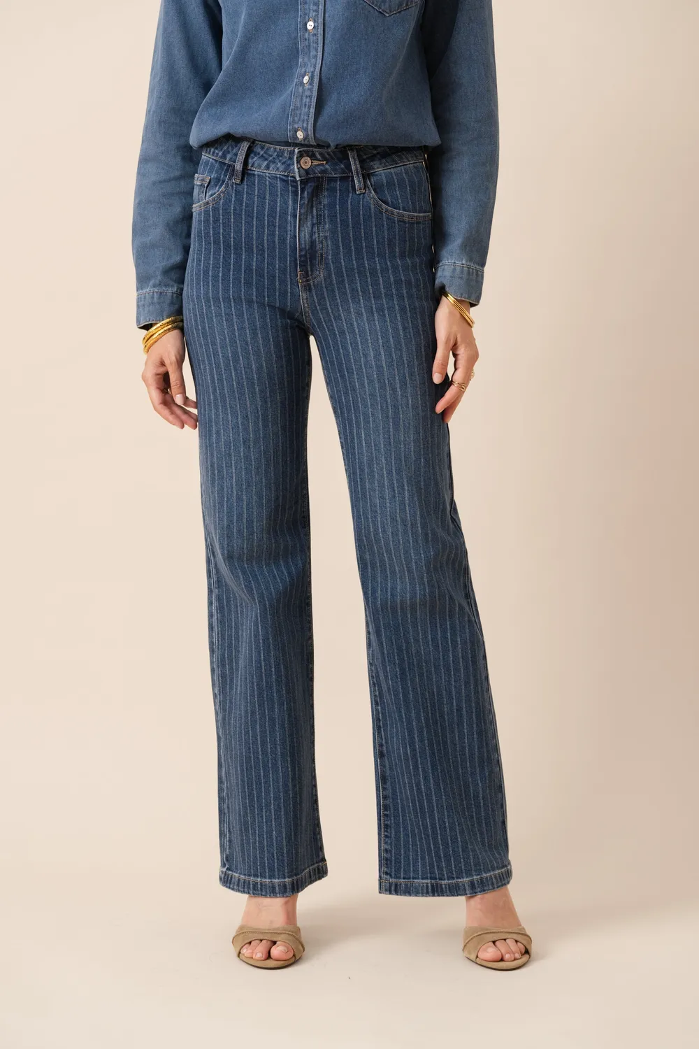 Oraije Gabriel jeans wide rigato stone cotone