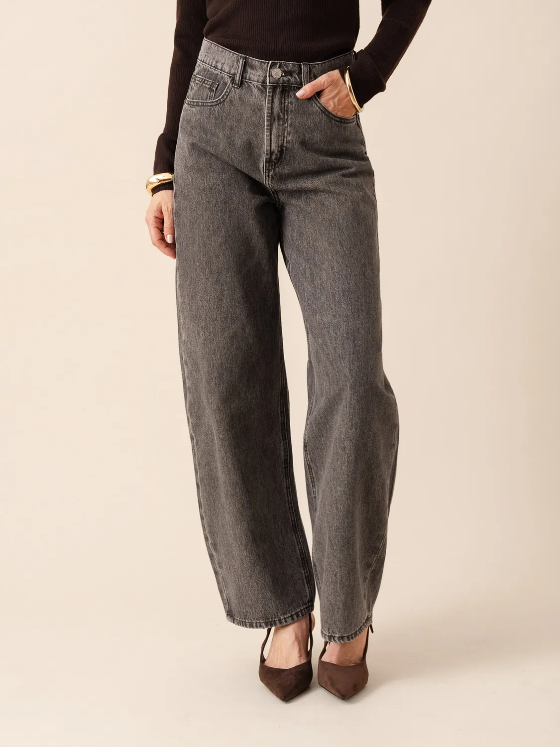 Oraije Brune jeans barrel grigio cotone