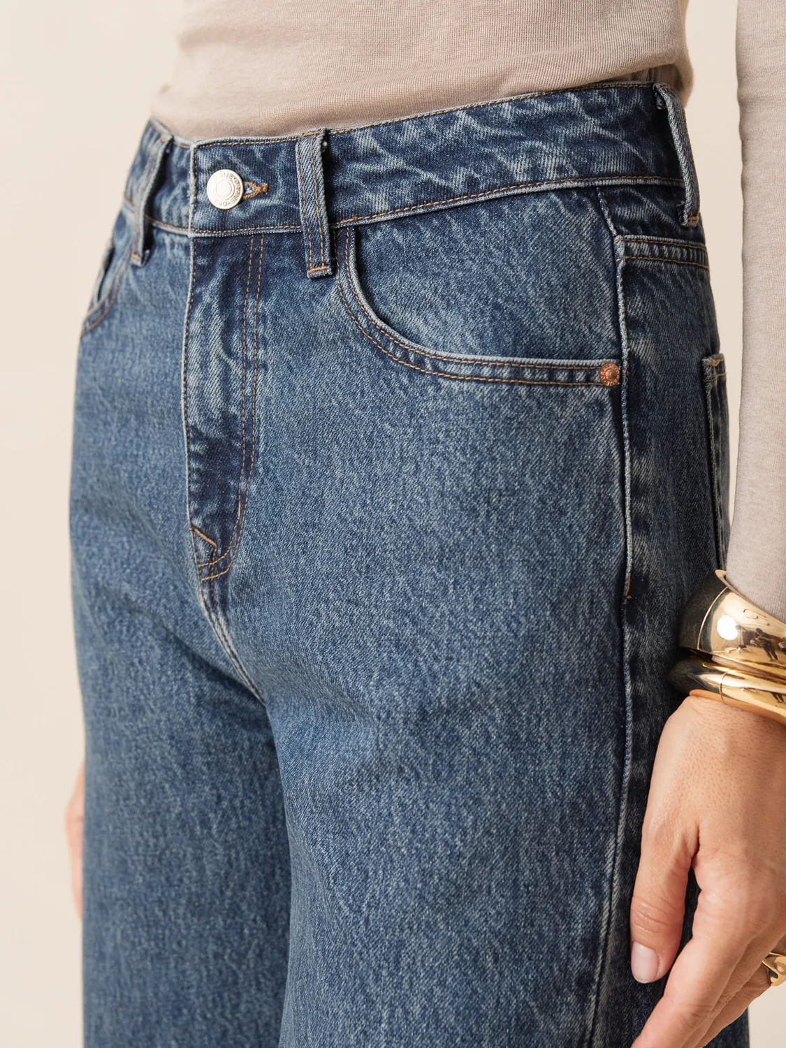 Oraije Tumi jeans barrel blu stone vita regolabile