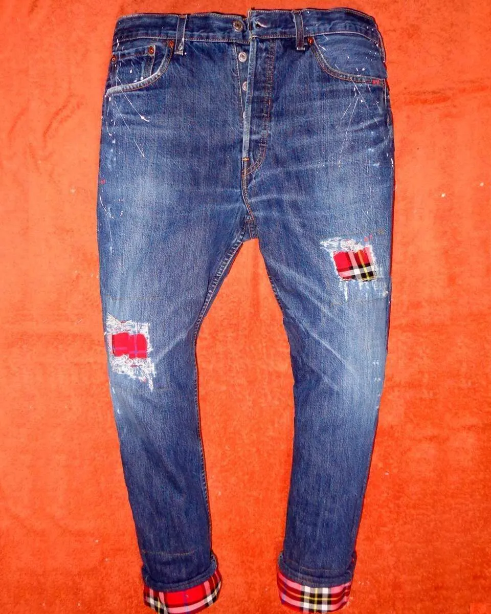 Never Say Never Levi's Vintage Burberry Rosso jeans tessuto